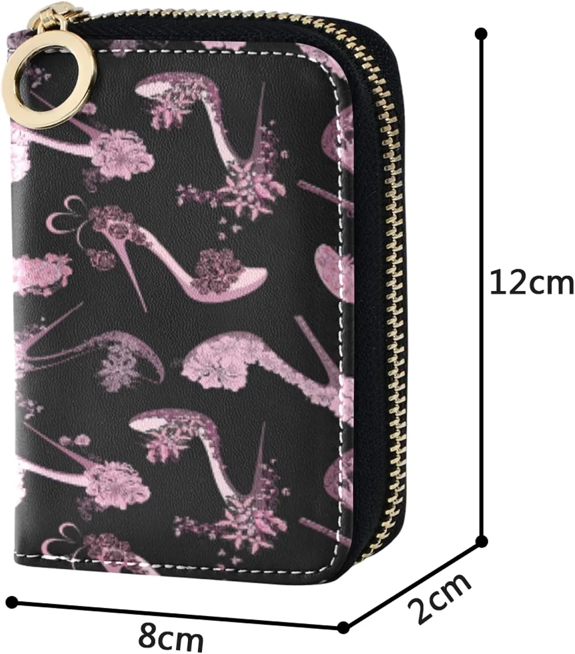 Pink Women Shoes High Heels Grey Credit Card Coin wallet, RFID Blocking Compact Women Leather Card Holder, Key Change Organizer, Zipper Purse Clutch Pouch Pocket