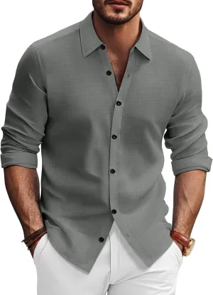 PJ PAUL JONES Mens Long Sleeve Button Down Shirts Wrinkle Free Stretch Untucked Dress Shirts Business Casual Shirt