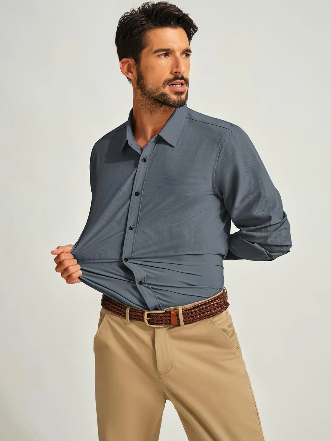 PJ PAUL JONES Mens Long Sleeve Button Down Shirts Wrinkle Free Stretch Untucked Dress Shirts Business Casual Shirt