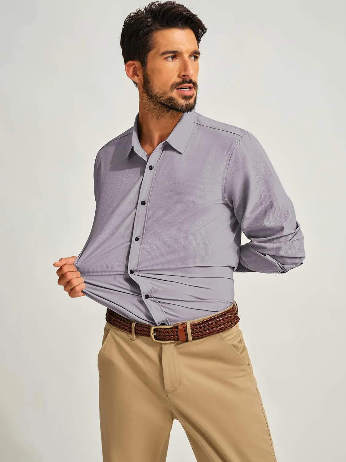 PJ PAUL JONES Mens Long Sleeve Button Down Shirts Wrinkle Free Stretch Untucked Dress Shirts Business Casual Shirt