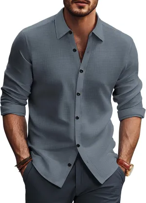 PJ PAUL JONES Mens Long Sleeve Button Down Shirts Wrinkle Free Stretch Untucked Dress Shirts Business Casual Shirt