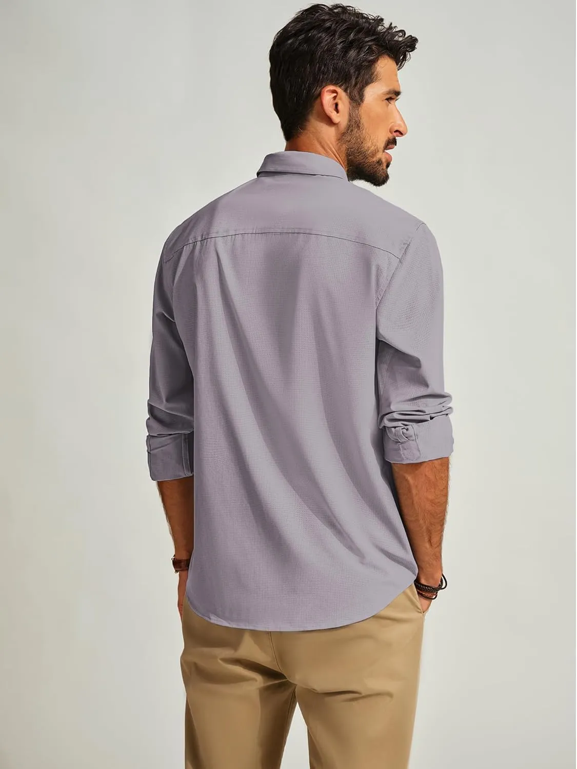 PJ PAUL JONES Mens Long Sleeve Button Down Shirts Wrinkle Free Stretch Untucked Dress Shirts Business Casual Shirt