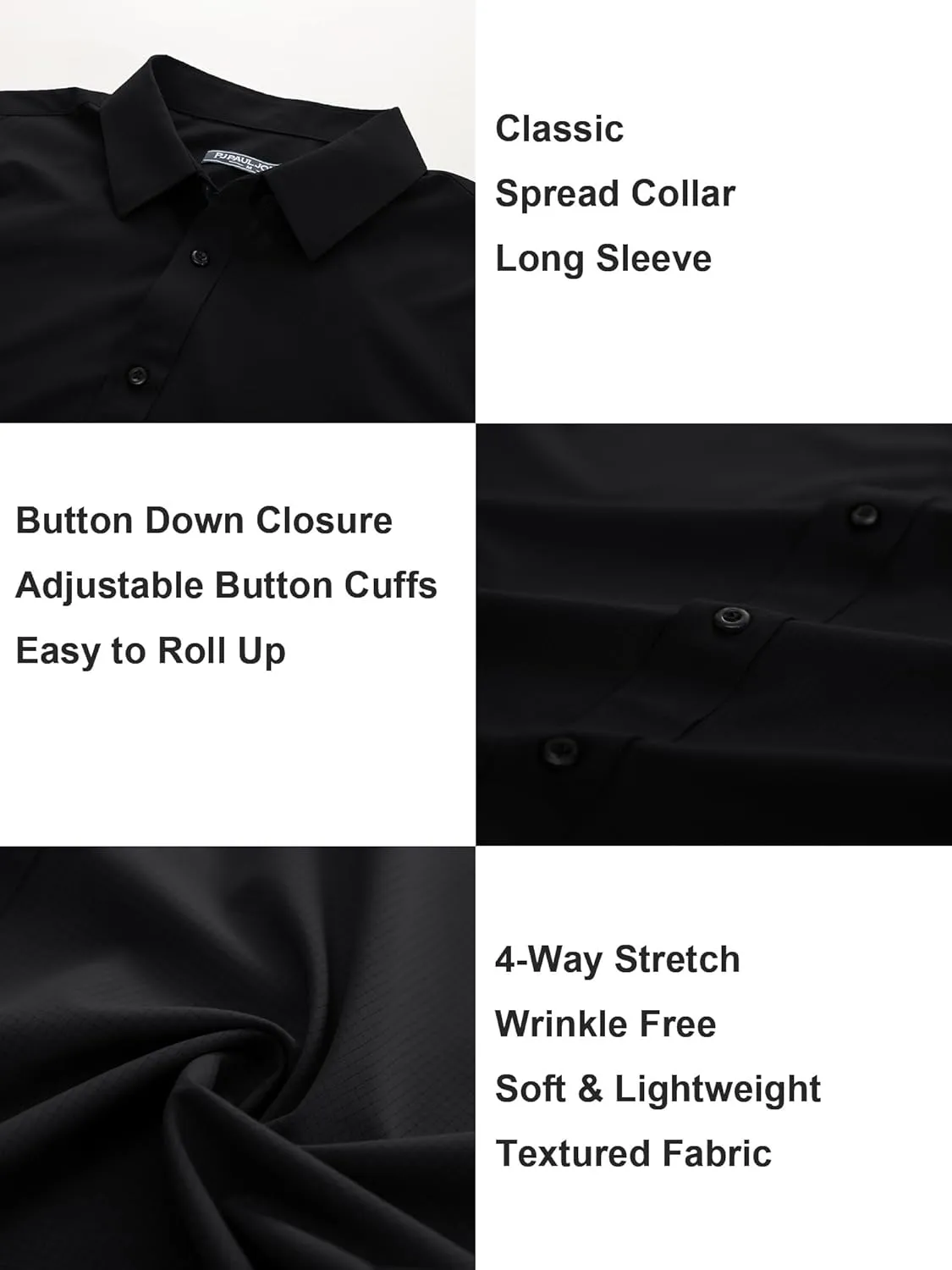 PJ PAUL JONES Mens Long Sleeve Button Down Shirts Wrinkle Free Stretch Untucked Dress Shirts Business Casual Shirt