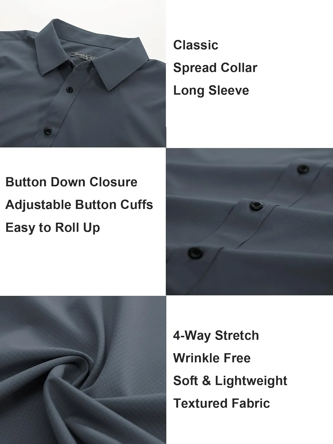 PJ PAUL JONES Mens Long Sleeve Button Down Shirts Wrinkle Free Stretch Untucked Dress Shirts Business Casual Shirt