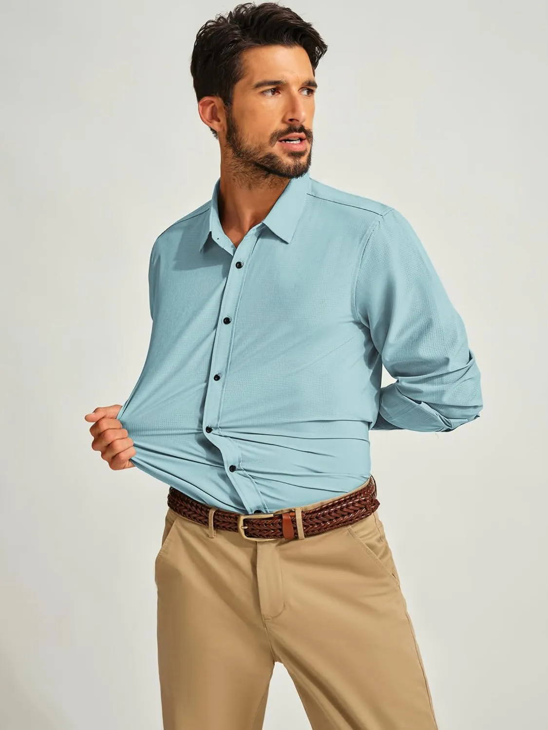 PJ PAUL JONES Mens Long Sleeve Button Down Shirts Wrinkle Free Stretch Untucked Dress Shirts Business Casual Shirt