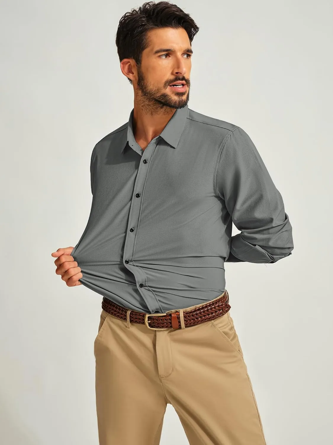 PJ PAUL JONES Mens Long Sleeve Button Down Shirts Wrinkle Free Stretch Untucked Dress Shirts Business Casual Shirt