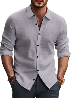 PJ PAUL JONES Mens Long Sleeve Button Down Shirts Wrinkle Free Stretch Untucked Dress Shirts Business Casual Shirt