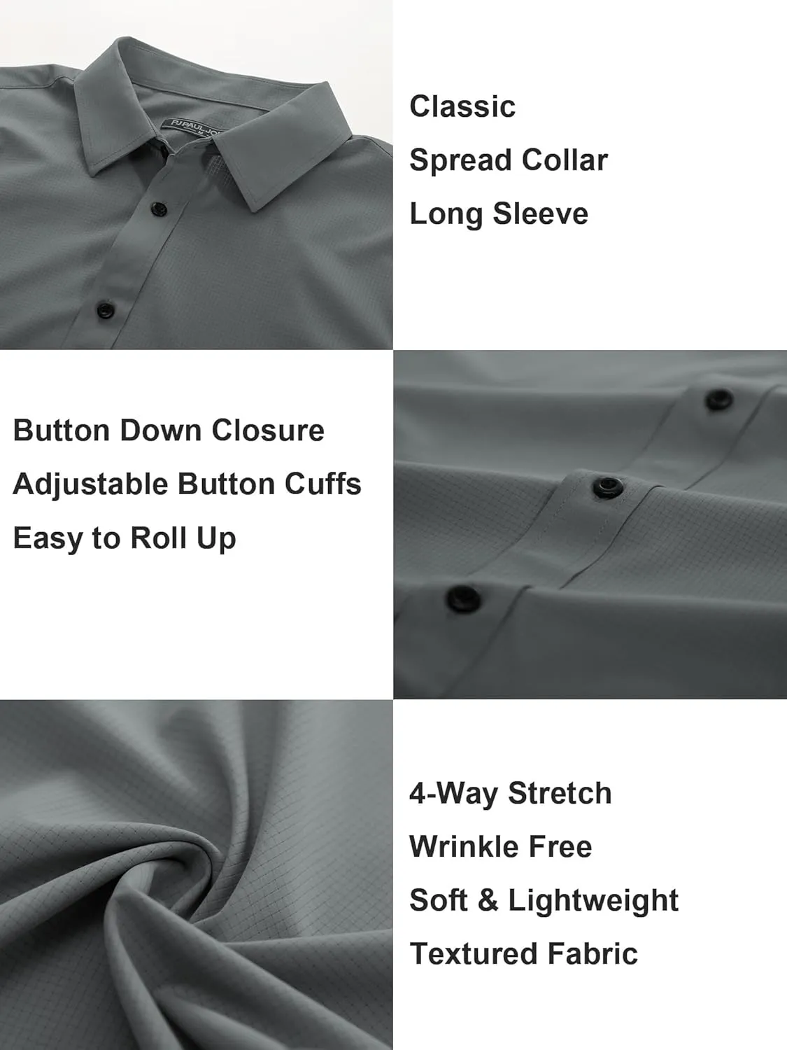 PJ PAUL JONES Mens Long Sleeve Button Down Shirts Wrinkle Free Stretch Untucked Dress Shirts Business Casual Shirt