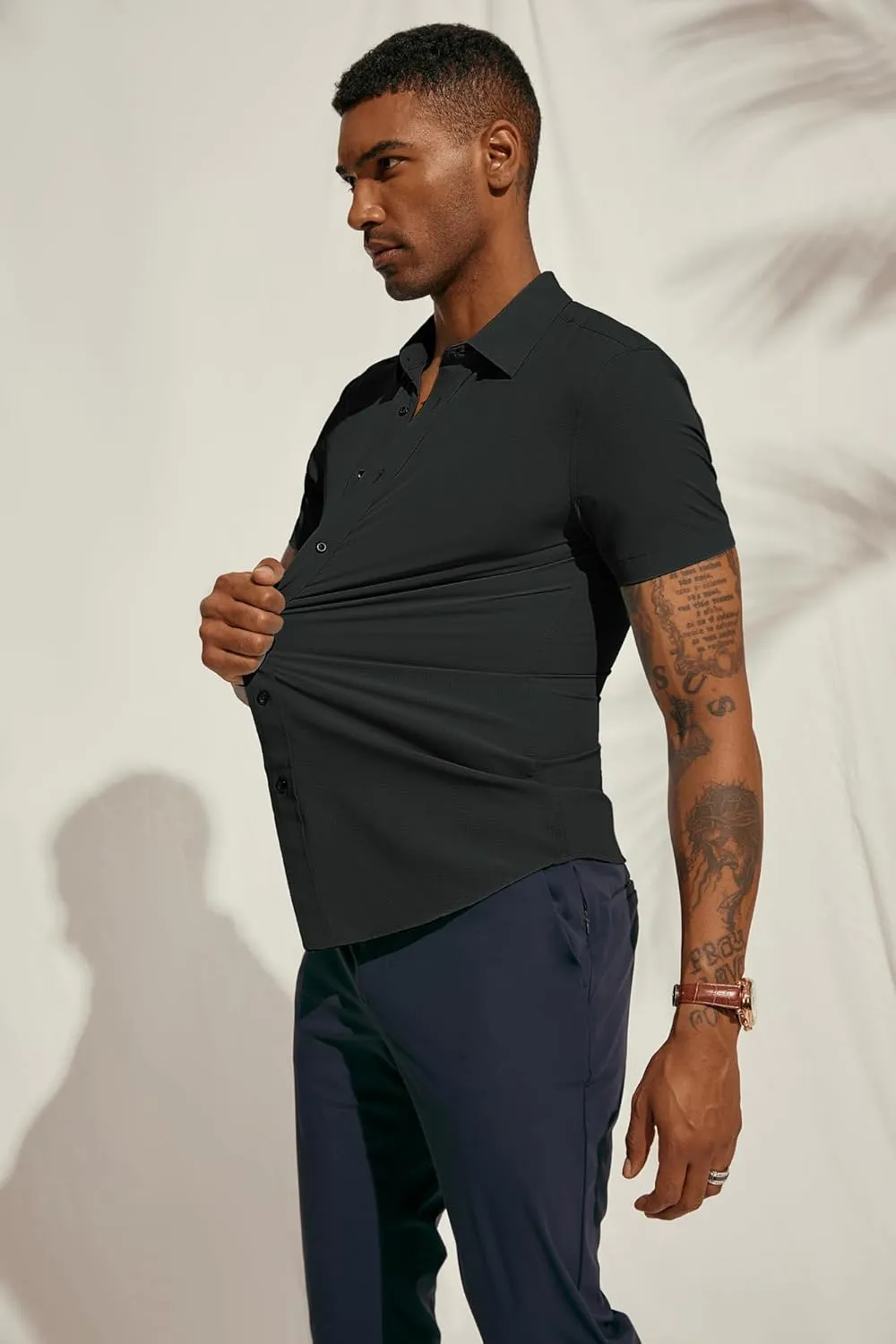 PJ PAUL JONES Mens Short Sleeve Button Down Shirts Wrinkle Free Stretch Dress Shirts for Men Casual Formal Shirt