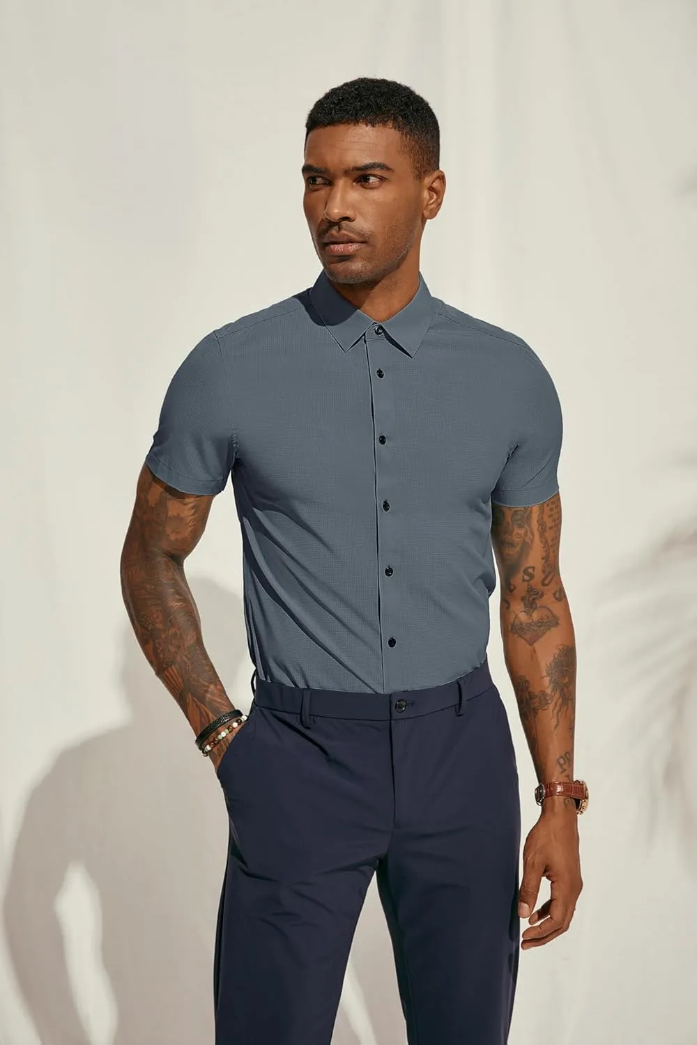 PJ PAUL JONES Mens Short Sleeve Button Down Shirts Wrinkle Free Stretch Dress Shirts for Men Casual Formal Shirt