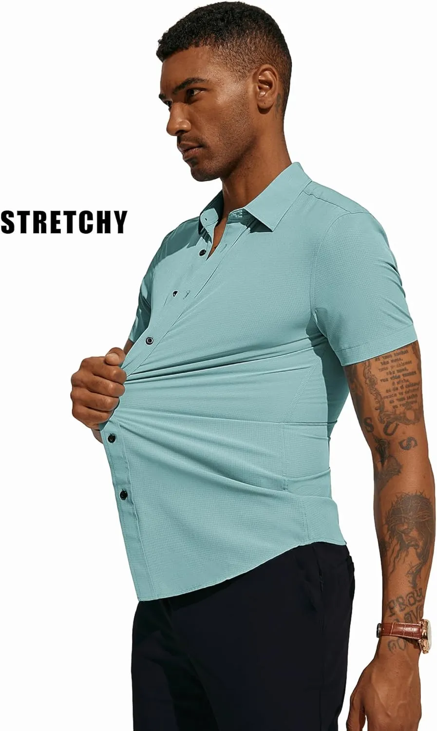 PJ PAUL JONES Mens Short Sleeve Button Down Shirts Wrinkle Free Stretch Dress Shirts for Men Casual Formal Shirt
