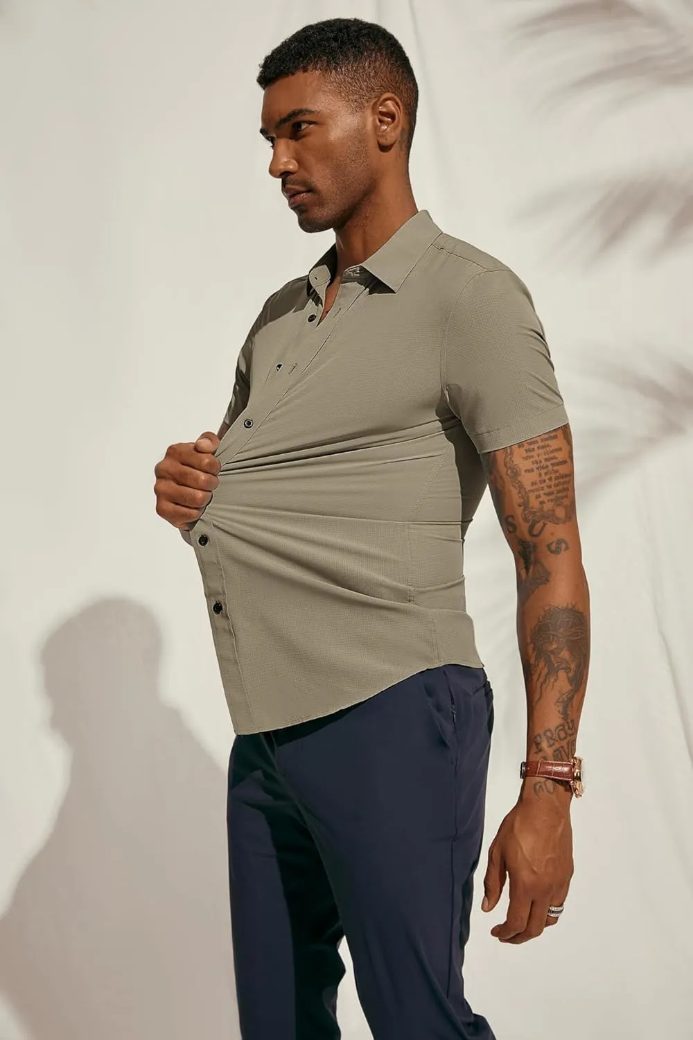 PJ PAUL JONES Mens Short Sleeve Button Down Shirts Wrinkle Free Stretch Dress Shirts for Men Casual Formal Shirt