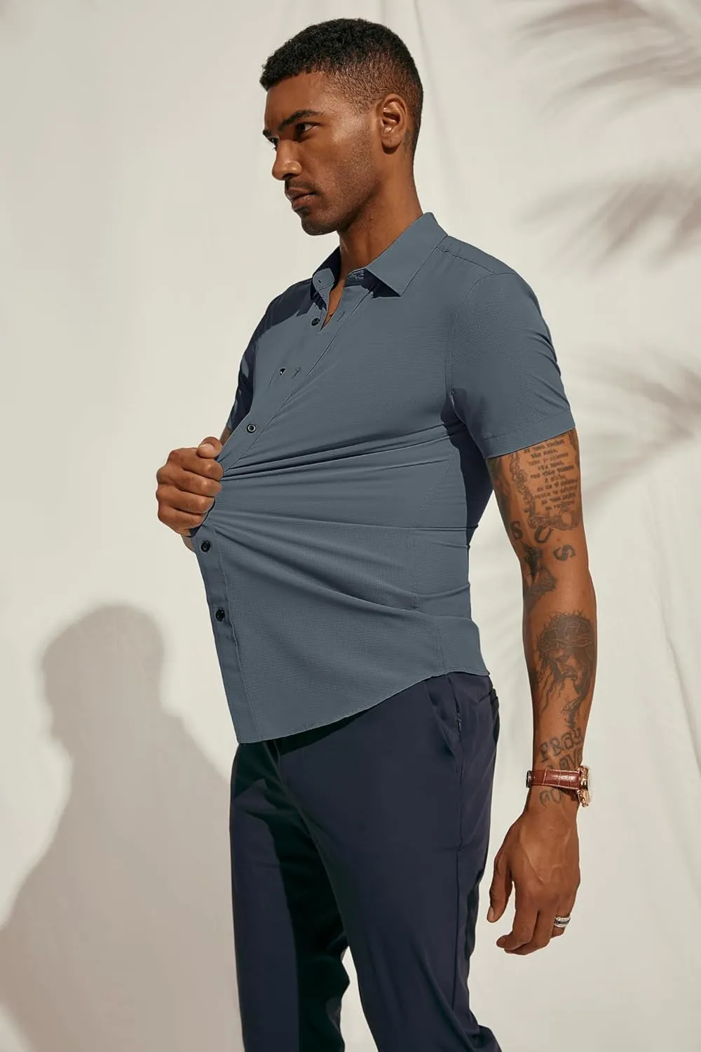PJ PAUL JONES Mens Short Sleeve Button Down Shirts Wrinkle Free Stretch Dress Shirts for Men Casual Formal Shirt