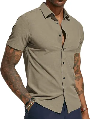 PJ PAUL JONES Mens Short Sleeve Button Down Shirts Wrinkle Free Stretch Dress Shirts for Men Casual Formal Shirt