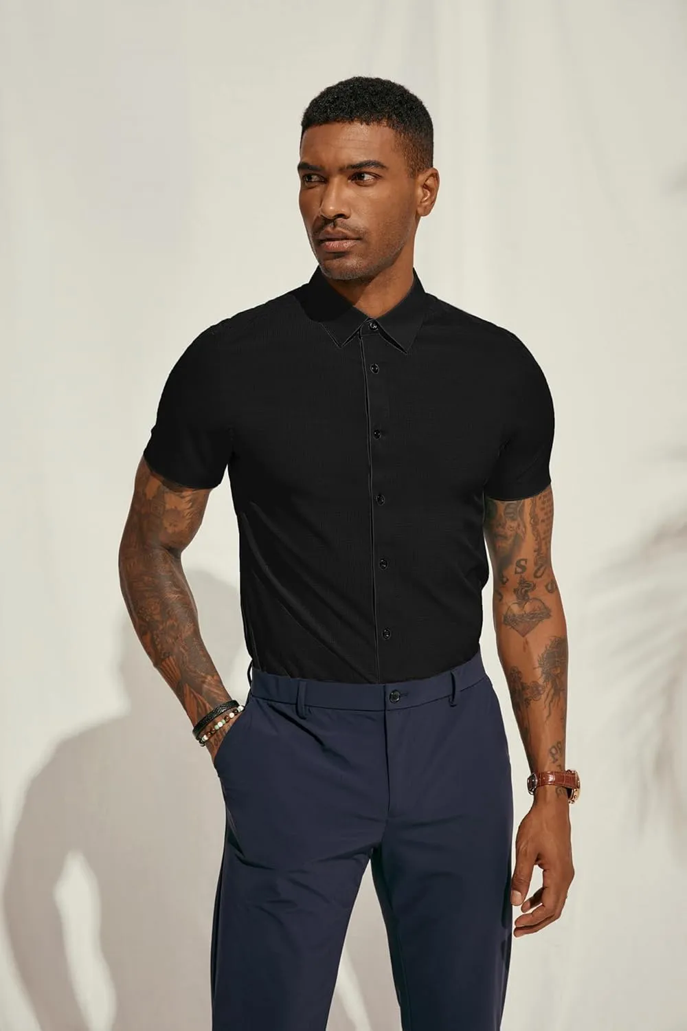 PJ PAUL JONES Mens Short Sleeve Button Down Shirts Wrinkle Free Stretch Dress Shirts for Men Casual Formal Shirt