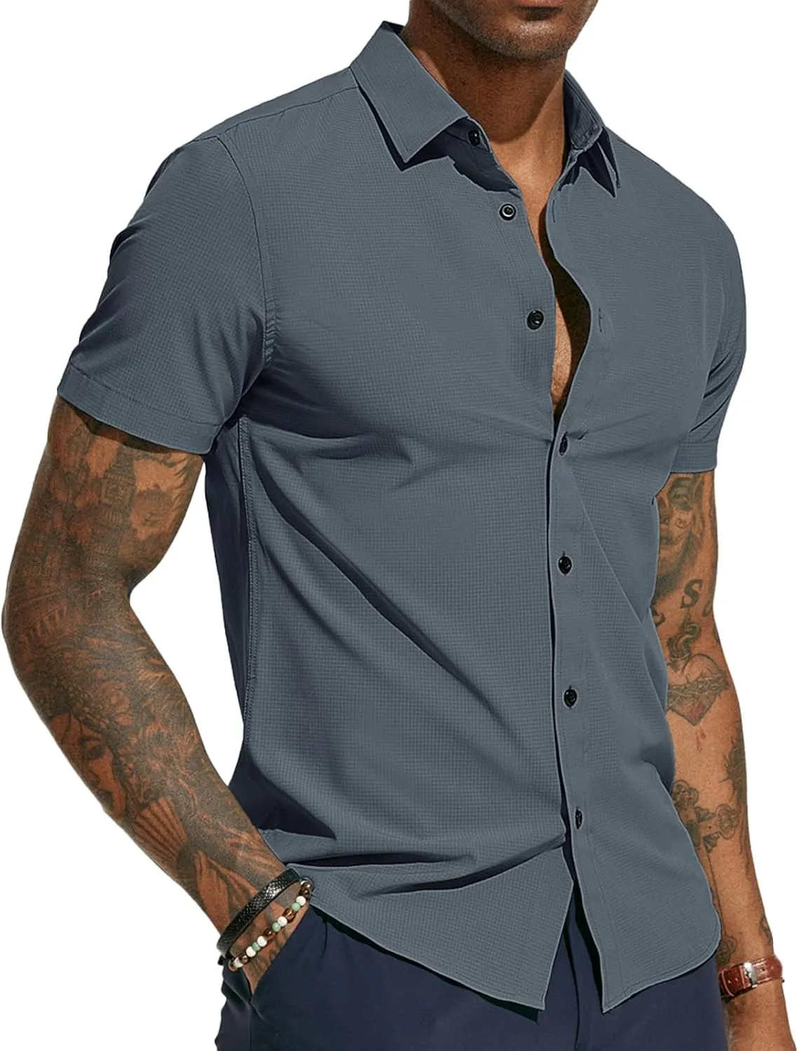 PJ PAUL JONES Mens Short Sleeve Button Down Shirts Wrinkle Free Stretch Dress Shirts for Men Casual Formal Shirt