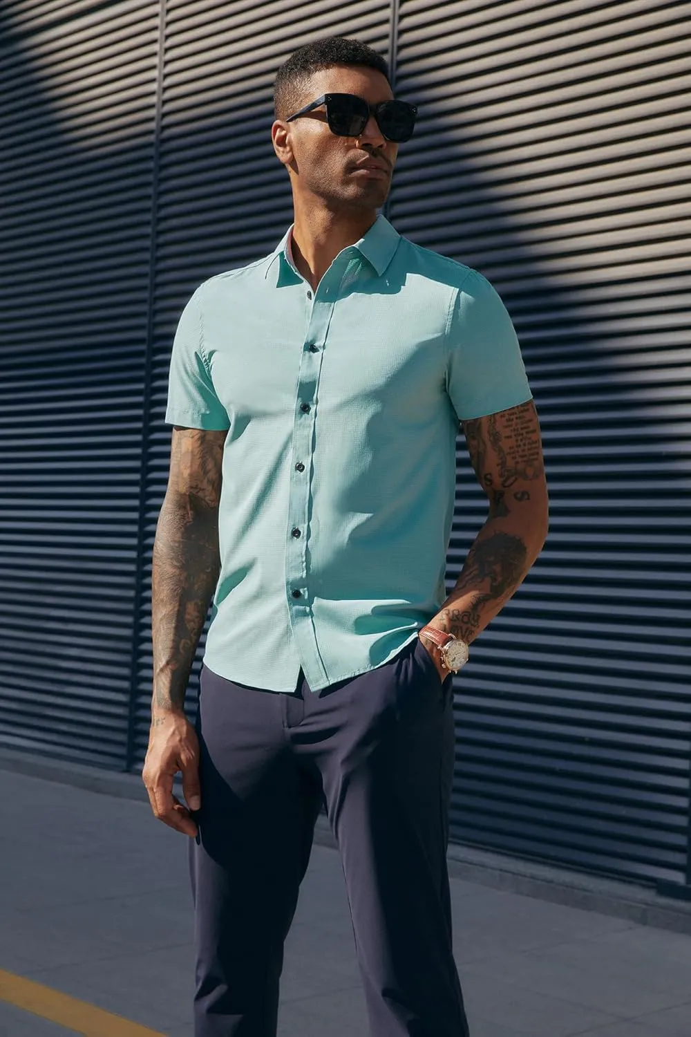 PJ PAUL JONES Mens Short Sleeve Button Down Shirts Wrinkle Free Stretch Dress Shirts for Men Casual Formal Shirt