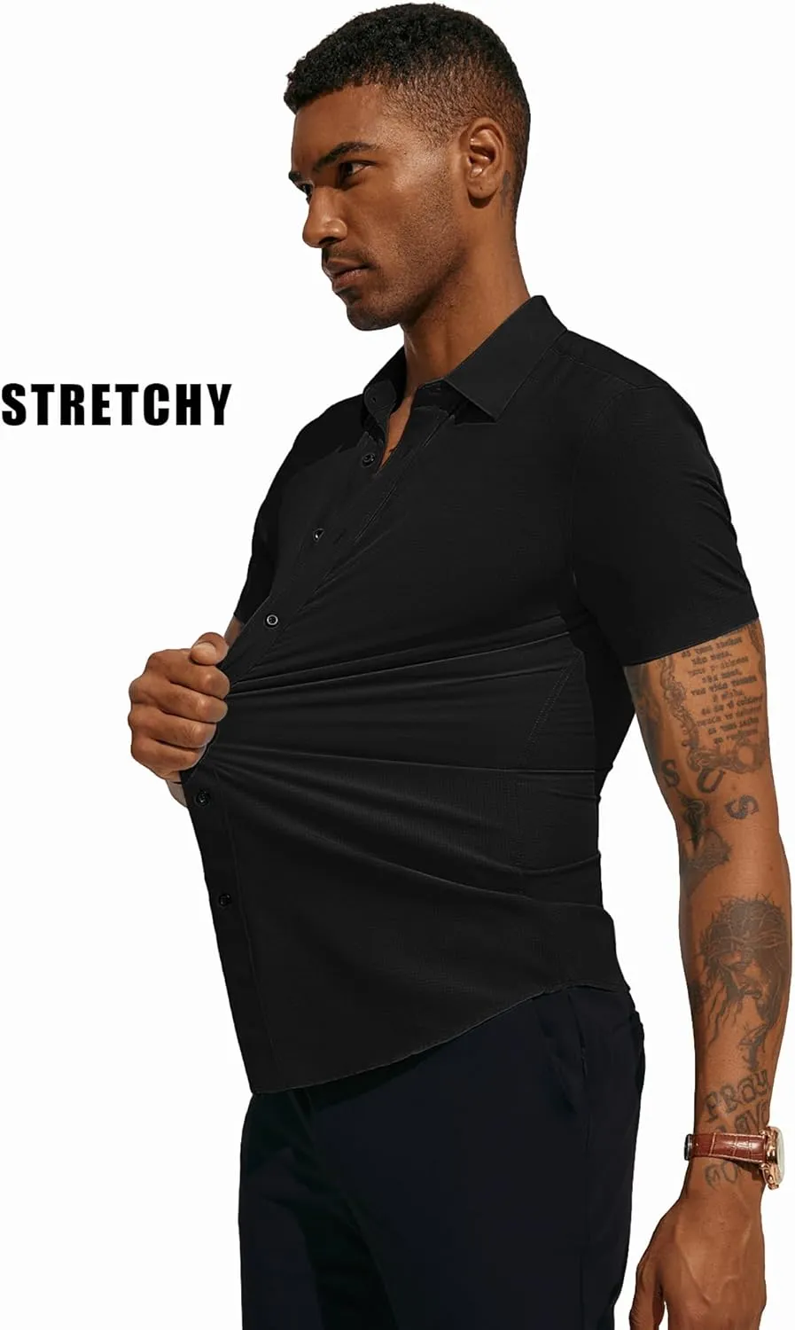 PJ PAUL JONES Mens Short Sleeve Button Down Shirts Wrinkle Free Stretch Dress Shirts for Men Casual Formal Shirt