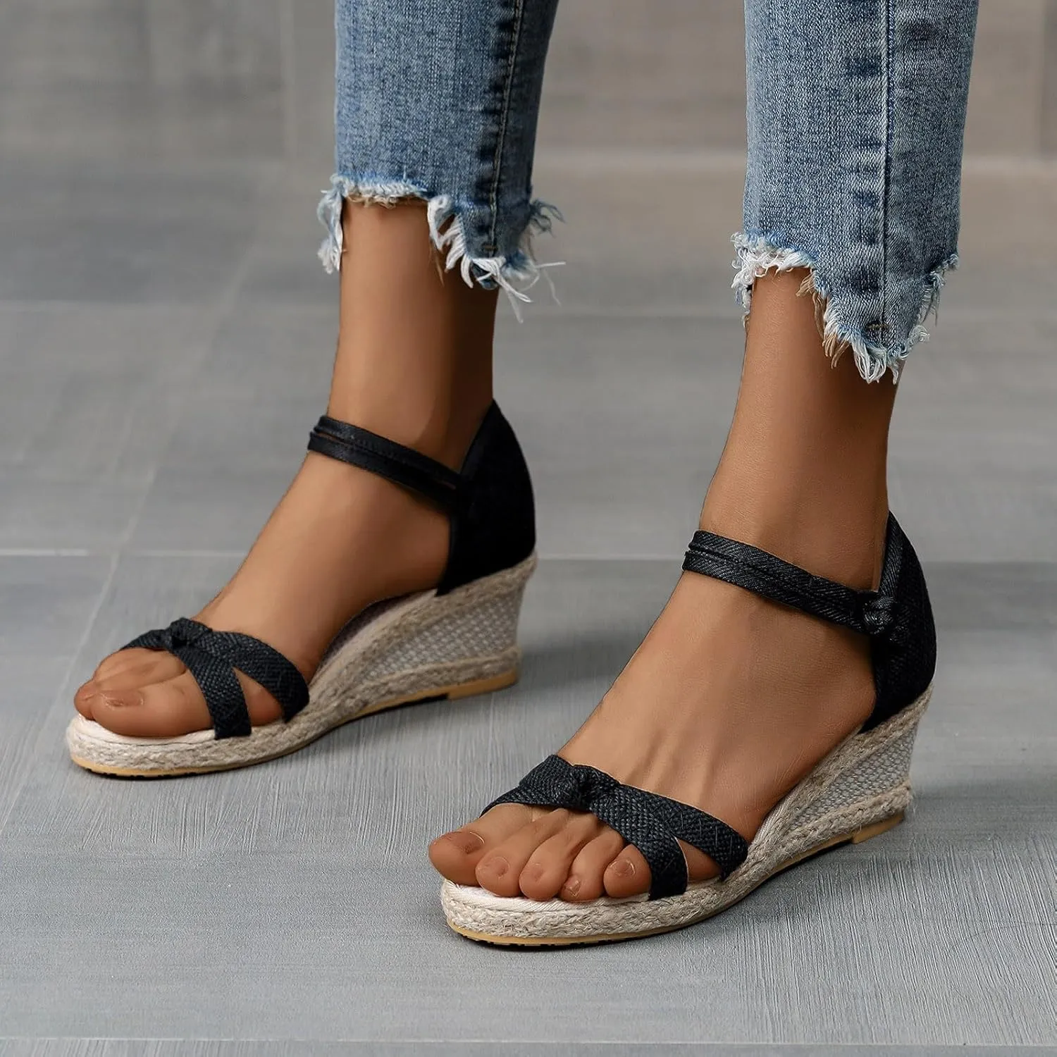 Platform Sandals Women Open Toe Slides Wedge Espadrille Sandals Cute Bow Lace Up Ankle Strap Summer Walking Shoes for All Occasions: Casual, Work, Party