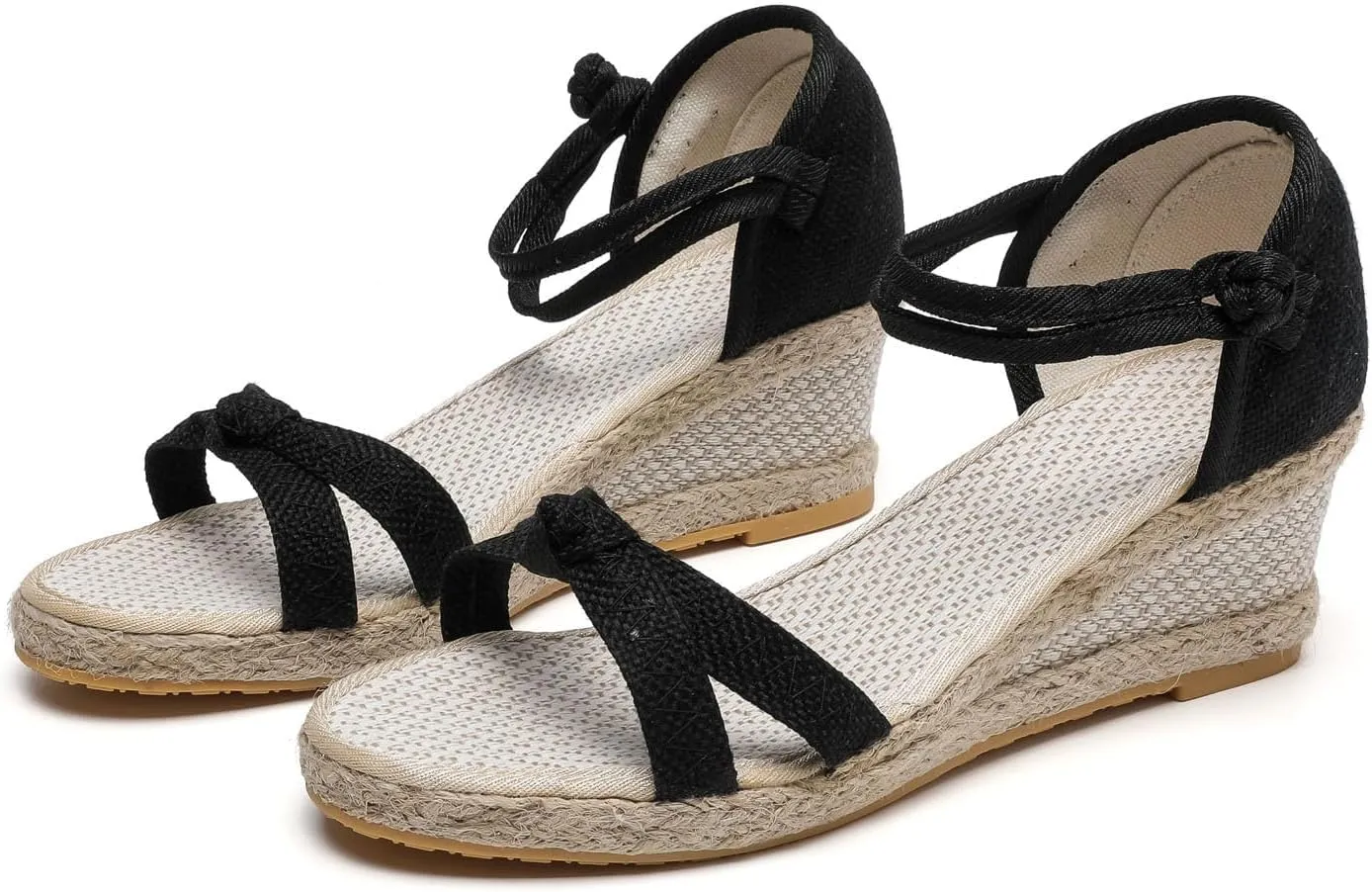 Platform Sandals Women Open Toe Slides Wedge Espadrille Sandals Cute Bow Lace Up Ankle Strap Summer Walking Shoes for All Occasions: Casual, Work, Party