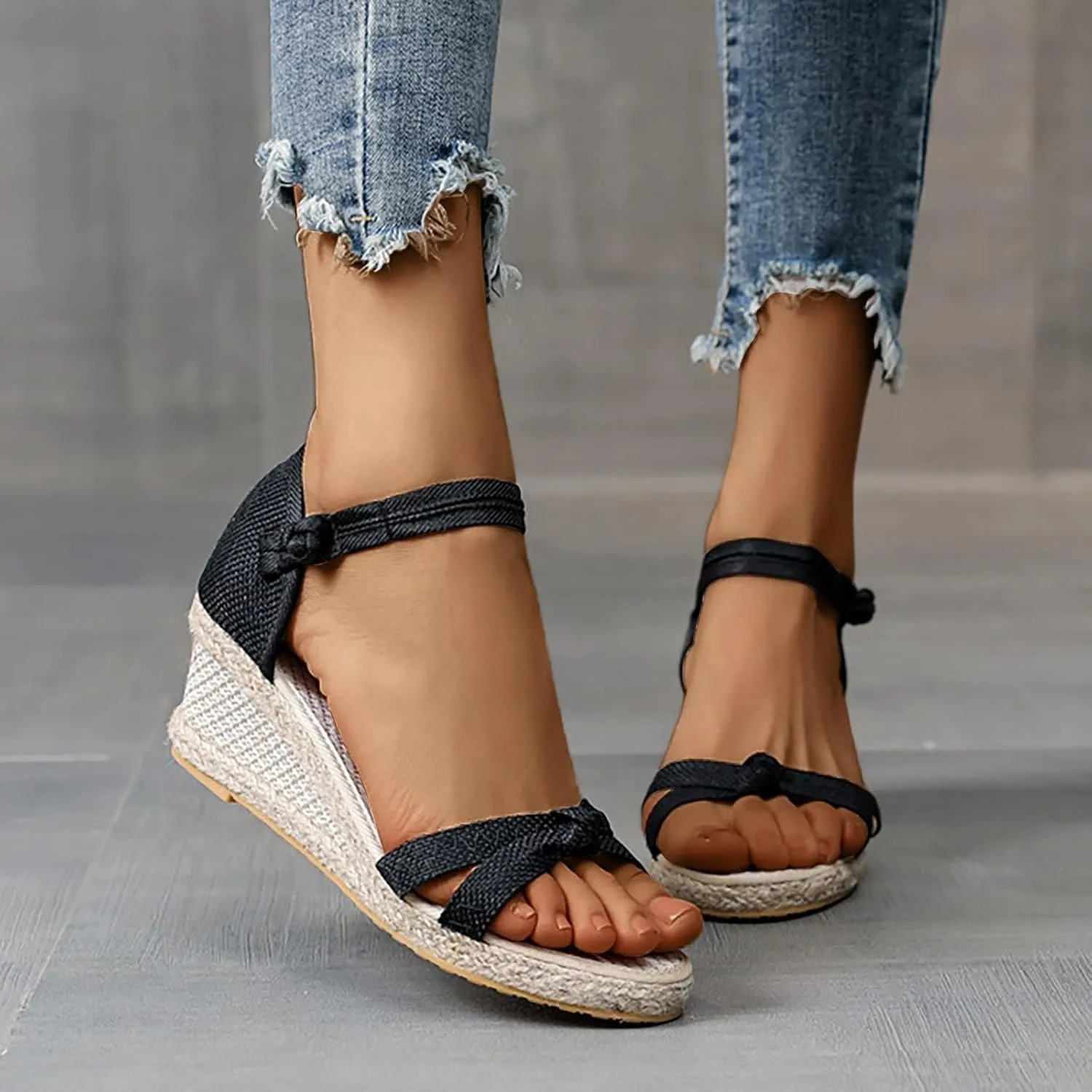 Platform Sandals Women Open Toe Slides Wedge Espadrille Sandals Cute Bow Lace Up Ankle Strap Summer Walking Shoes for All Occasions: Casual, Work, Party