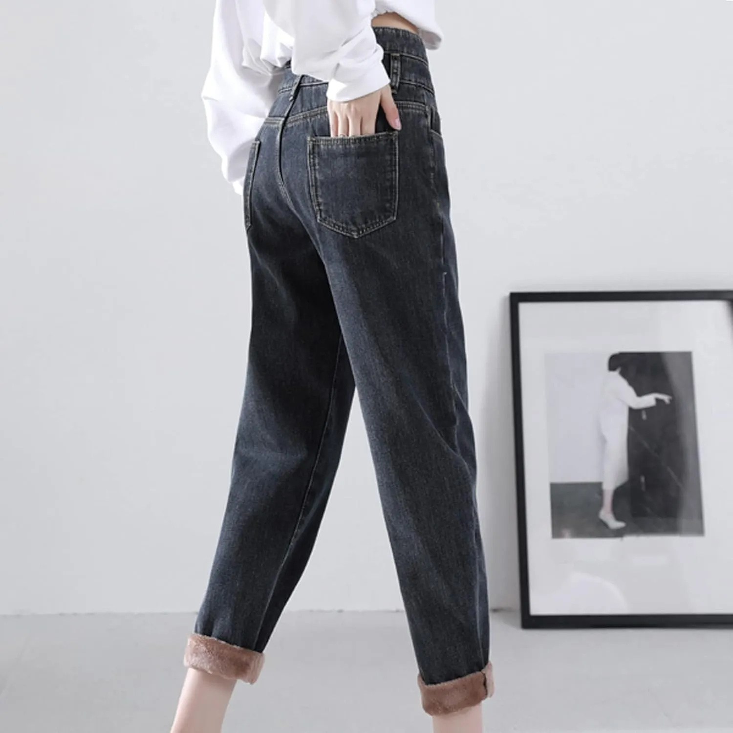 Plush Warm Loose Thickened Jeans Haren Pants Straight High Waist Women's Women's Jeans Jean Jumpsuits Women Pants