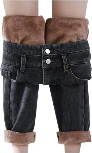 Plush Warm Loose Thickened Jeans Haren Pants Straight High Waist Women's Women's Jeans Jean Jumpsuits Women Pants