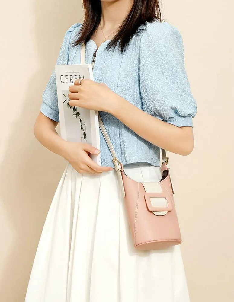 Pocadri Small Crossbody Shoulder Purse for Women Y2k Vegan Leather Cell Phone Handbag Bucket Satchel