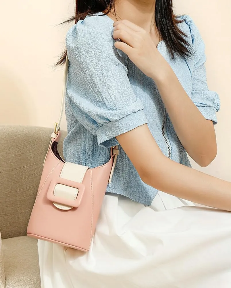 Pocadri Small Crossbody Shoulder Purse for Women Y2k Vegan Leather Cell Phone Handbag Bucket Satchel