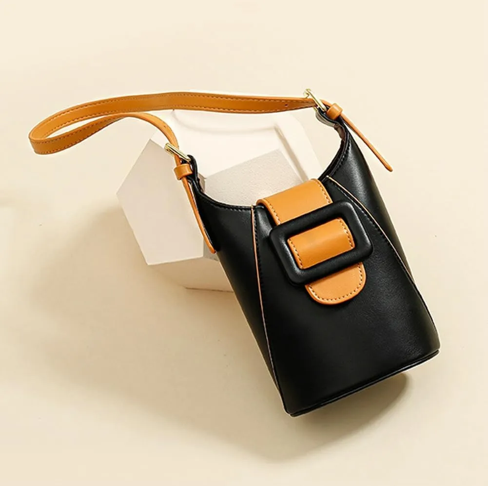 Pocadri Small Crossbody Shoulder Purse for Women Y2k Vegan Leather Cell Phone Handbag Bucket Satchel