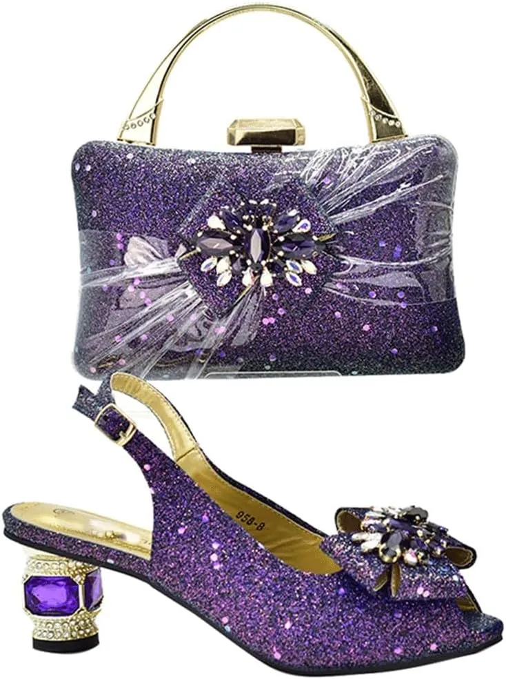 Pointy toe fish mouth high heels Dinner bag diamond chunky dinner bag clutch bag