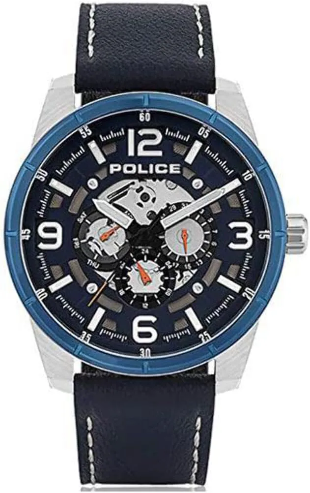 Police Watches Lawrence Mens Analog Japanese Automatic Watch with Leather Bracelet PL.15663JSTBL-03