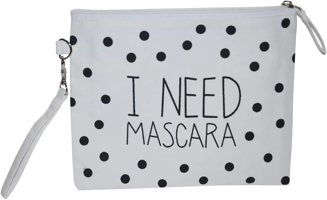 Popfizzy Cosmetic Bag with Sayings - Large Funny Makeup Bags - Womens Gift Makeup Bags with Quotes - Cute Storage Bag for Travel - Funny Pack for Women (I Need Mascara)