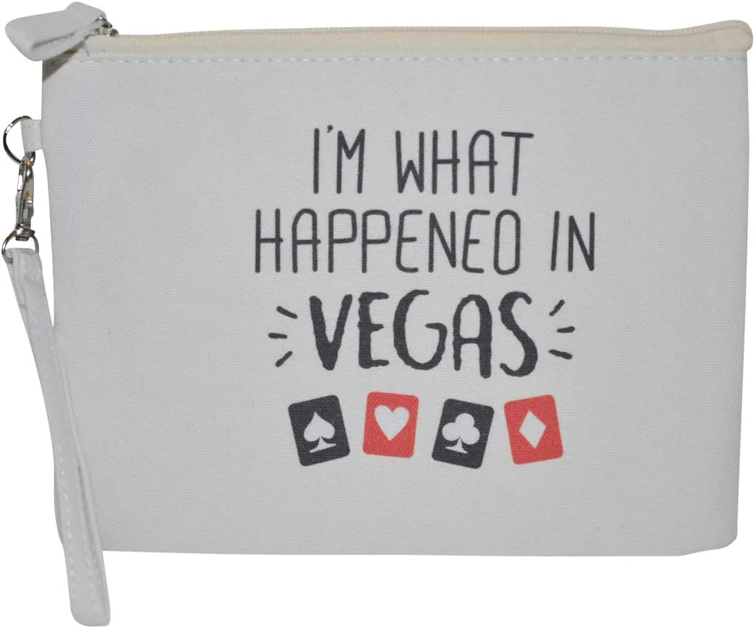 Popfizzy Cosmetic Bag with Sayings - Large Funny Makeup Bags - Womens Gift Makeup Bags with Quotes - Cute Storage Bag for Travel - Funny Pack for Women (I'm What Happened in Vegas)