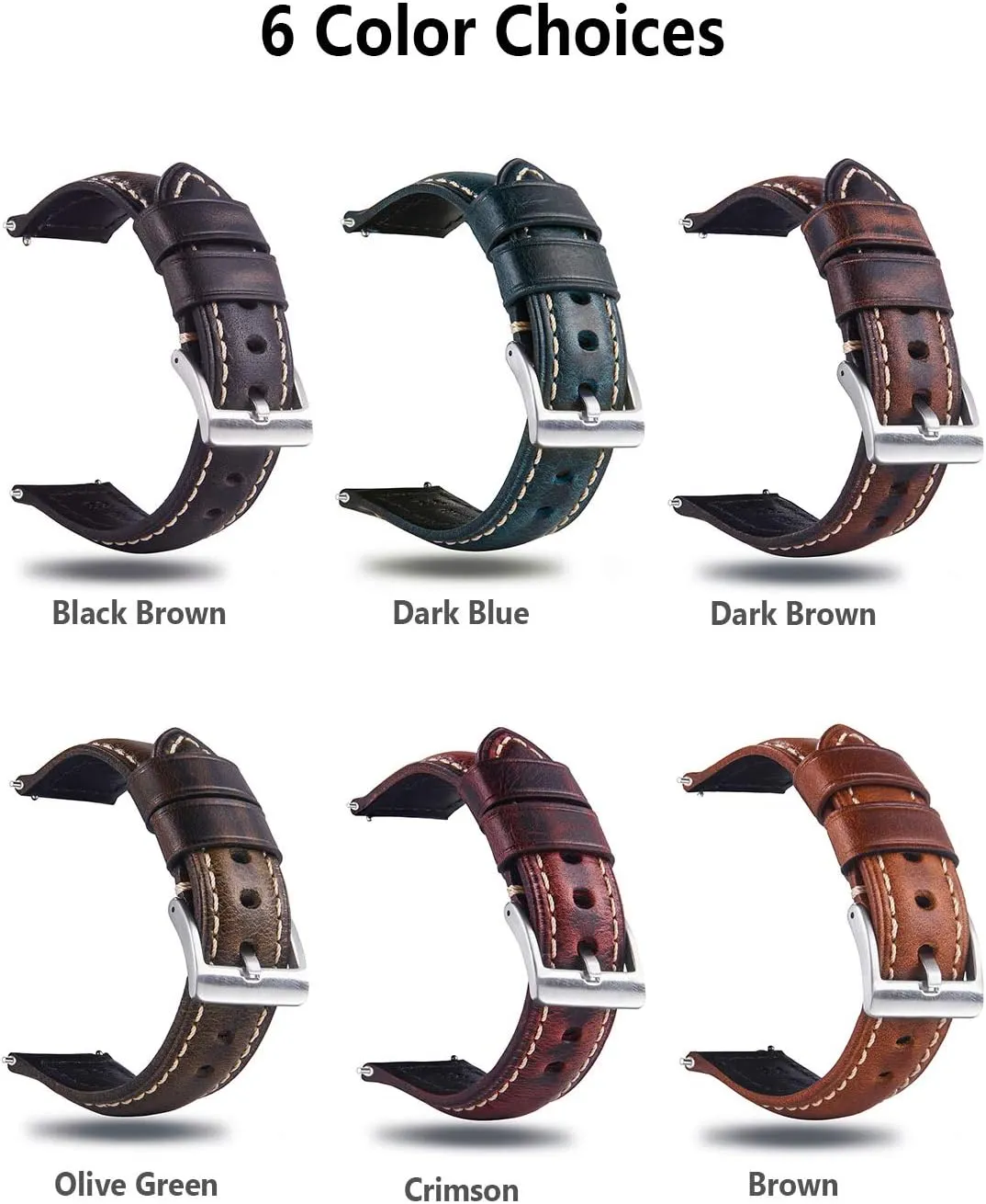 Quick Release Retro Leather Watch Band,Vintage Oil-tanned Pull-up Leather Strap Replacement,Choice of Width-18mm 20mm 22mm 24mm or 26mm