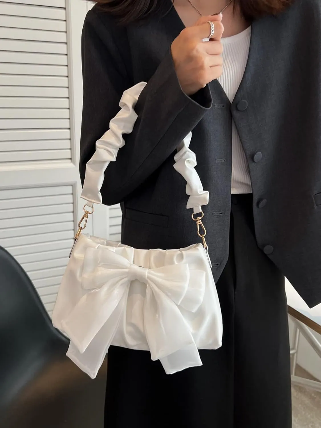 QWINEE Bow Shaped Square Bag Ruched Purse Handbags Ladies Shoulder Underarm Totes Bag Evening Bag Clutch