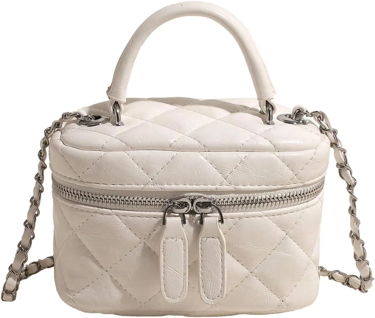 QWINEE Women's Silver Top Handle Crossbody Bag Small Crocodile Embossed Satchel Bag Mini Bucket Handbag