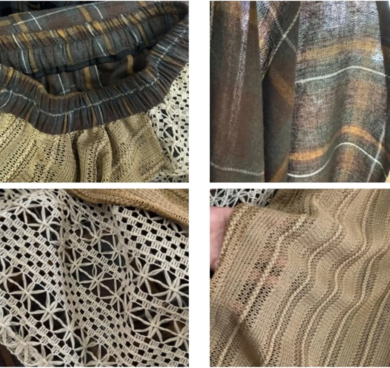 Renaissance Maxi Skirts for Women Plaid A-Line Asymmetrical Skirt High Rise Elastic with Lace Patchwork Retro Y2k