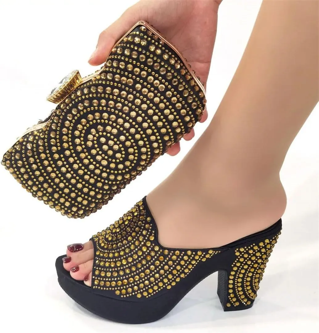 Rhinestone Bridal Shoes with Matching Clutch Set African Wedding Banquet Luxury Party Heels