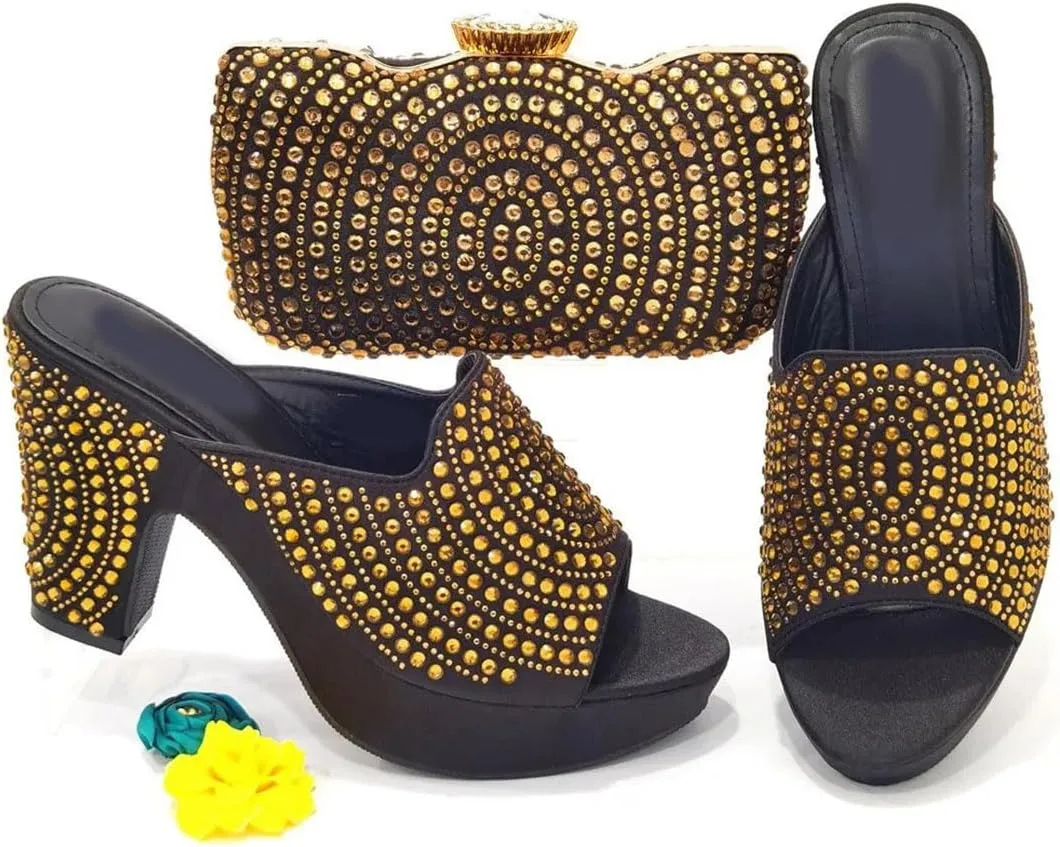 Rhinestone Bridal Shoes with Matching Clutch Set African Wedding Banquet Luxury Party Heels