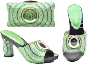 Rhinestone Wedding Heels with Matching Clutch Set African Bridal Party Crystal-Embellished Pumps