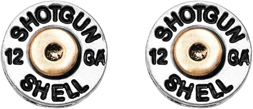 Rosemarie & Jubalee Women's 12 Gauge Shotgun Shell Spent Bullet Hypoallergenic Post Back Stud Earrings (12mm, Silver Tone)