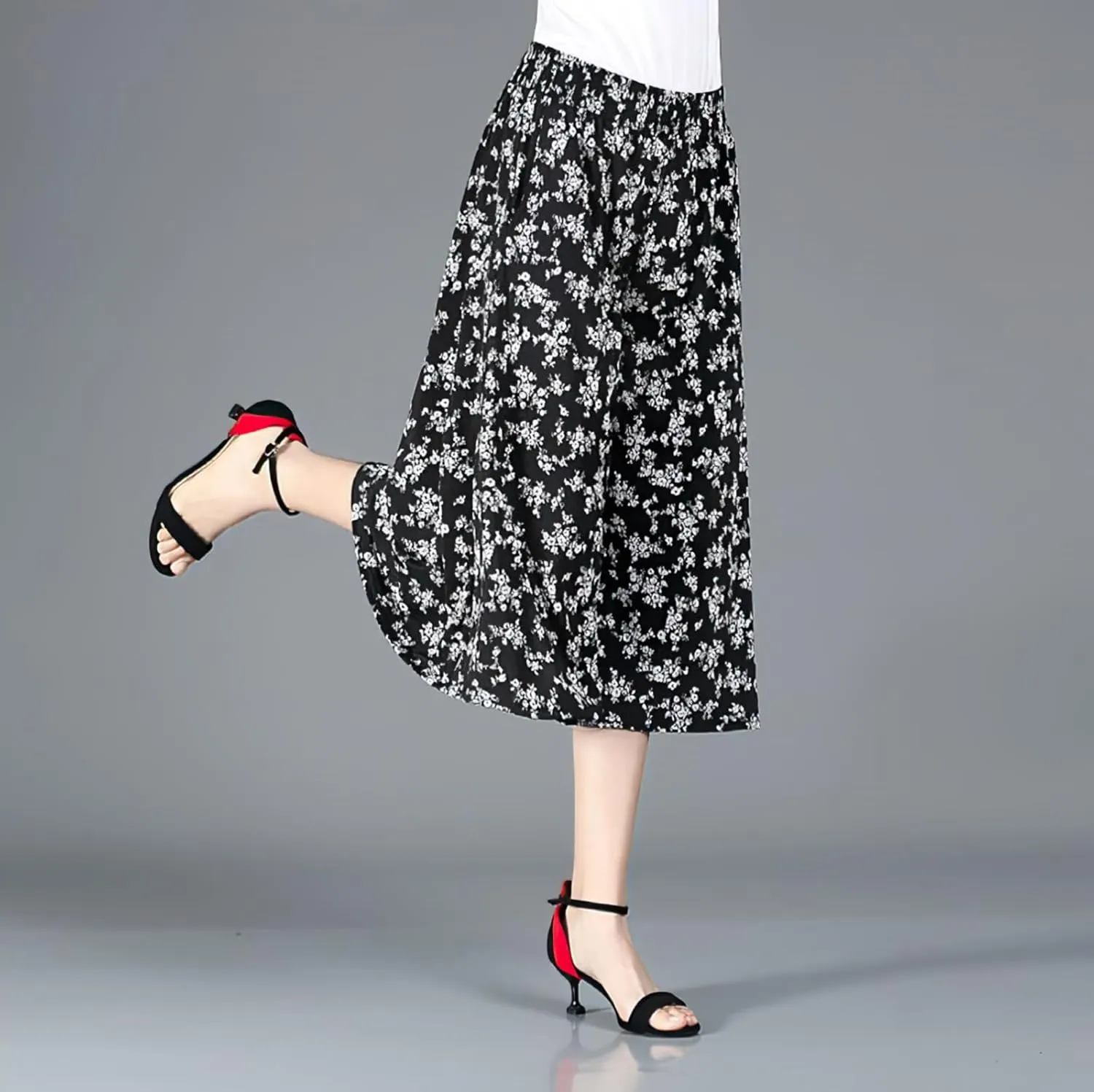Rsvelte Culottes, Women's High Waist Pleated Chiffon Wide Leg Capri Pants Culottes Pants Skirt for Women