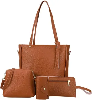 Sales Clearance Today Deals Prime Beach Tote Bag 4 Packet Leather Solid Color Handbags Shoulder Bags Crossbody Hobo Bags Card Purse Work Travel Essential H