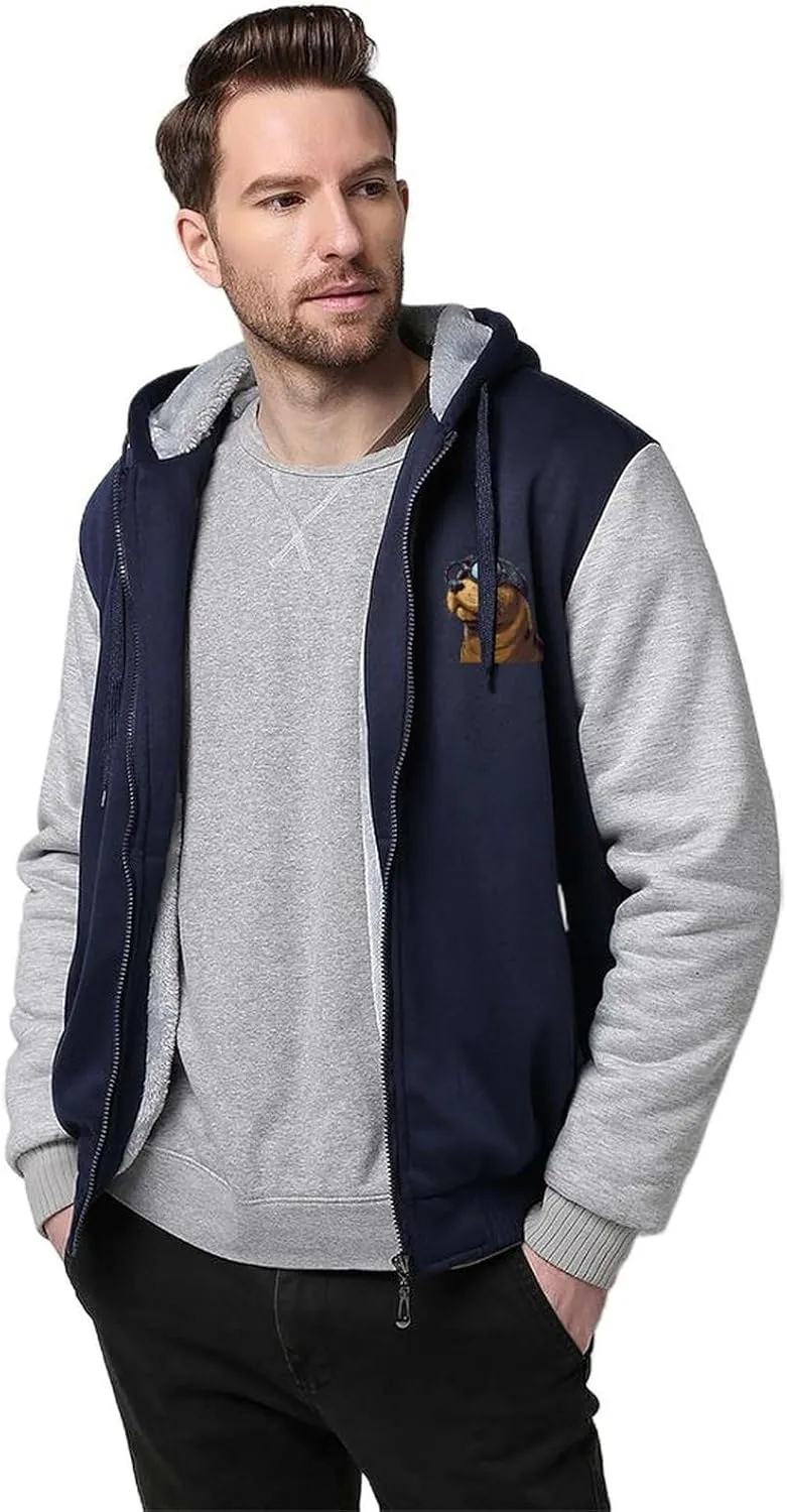 Sea Lion Men Hoodie Thick Heavyweight Winter Coat Full Zippered Sweatshirt Casual Jackets M