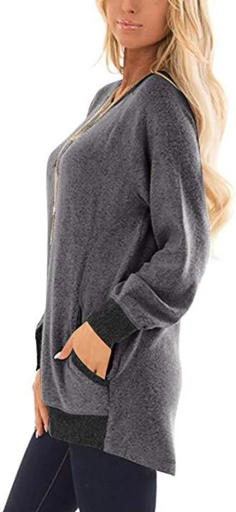 SEBOWEL Womens Tops Tunics Casual Shirts Long Sleeve Hoodie Pullover Blouses Loose Tees Clothing Sweatshirts
