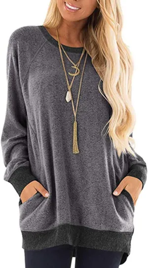SEBOWEL Womens Tops Tunics Casual Shirts Long Sleeve Hoodie Pullover Blouses Loose Tees Clothing Sweatshirts