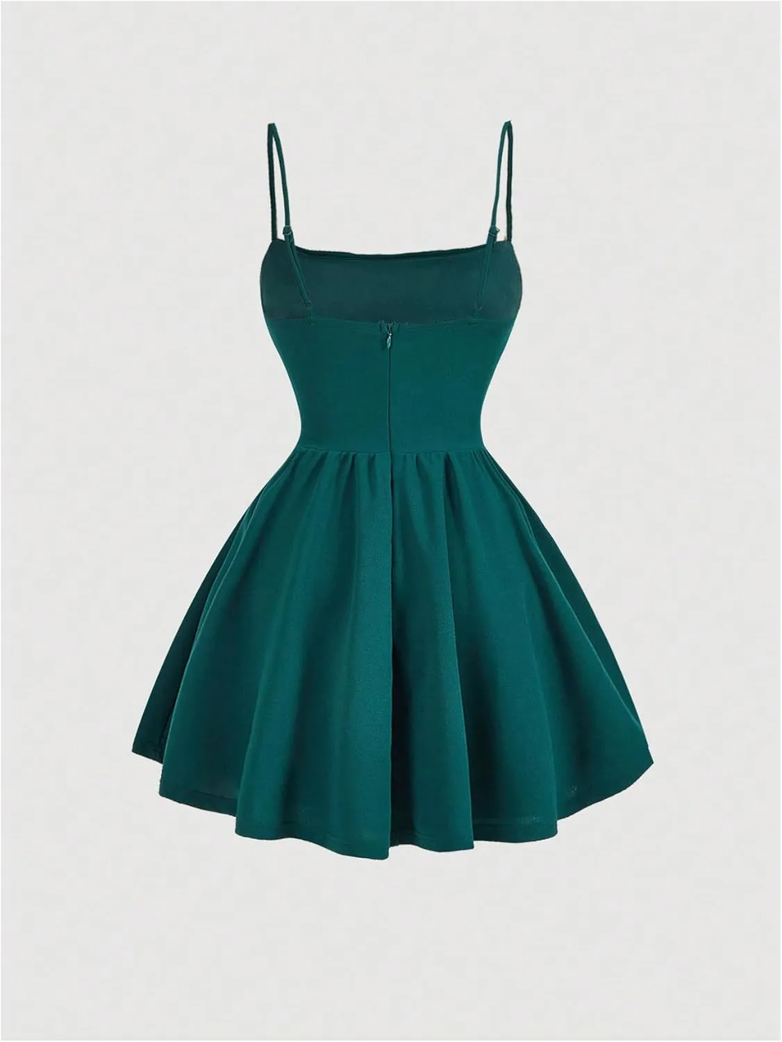 SHENHE Women's Ruched Corset Dress Spaghetti Strap Fit and Flare Flowy Skater Mini Cami Dress