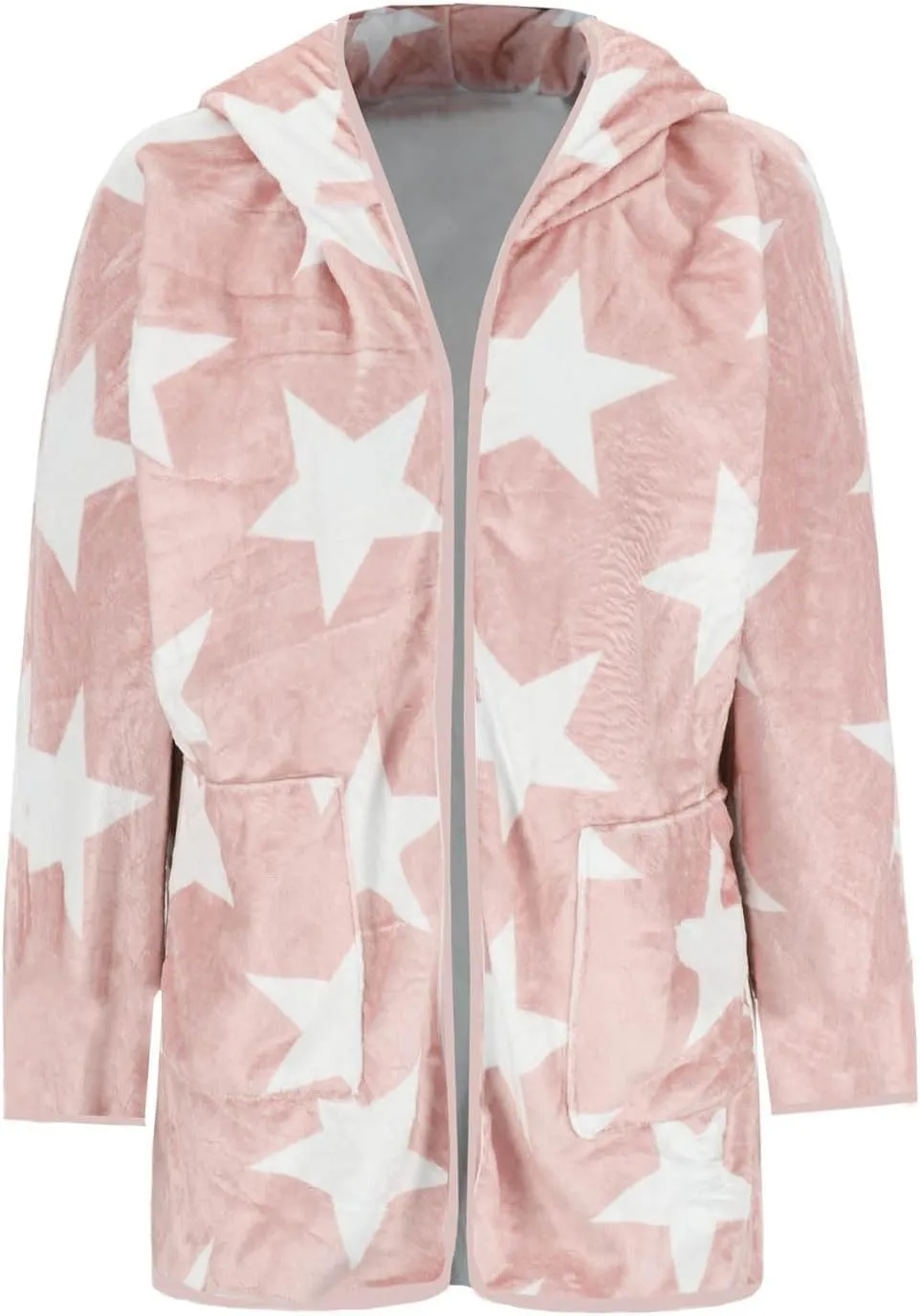 Sherpa Jacket Women Fuzzy Fleece Open Front Hooded Cardigan Cute Star Graphic Hoodie Fluffy Warm Winter Coats Outwear