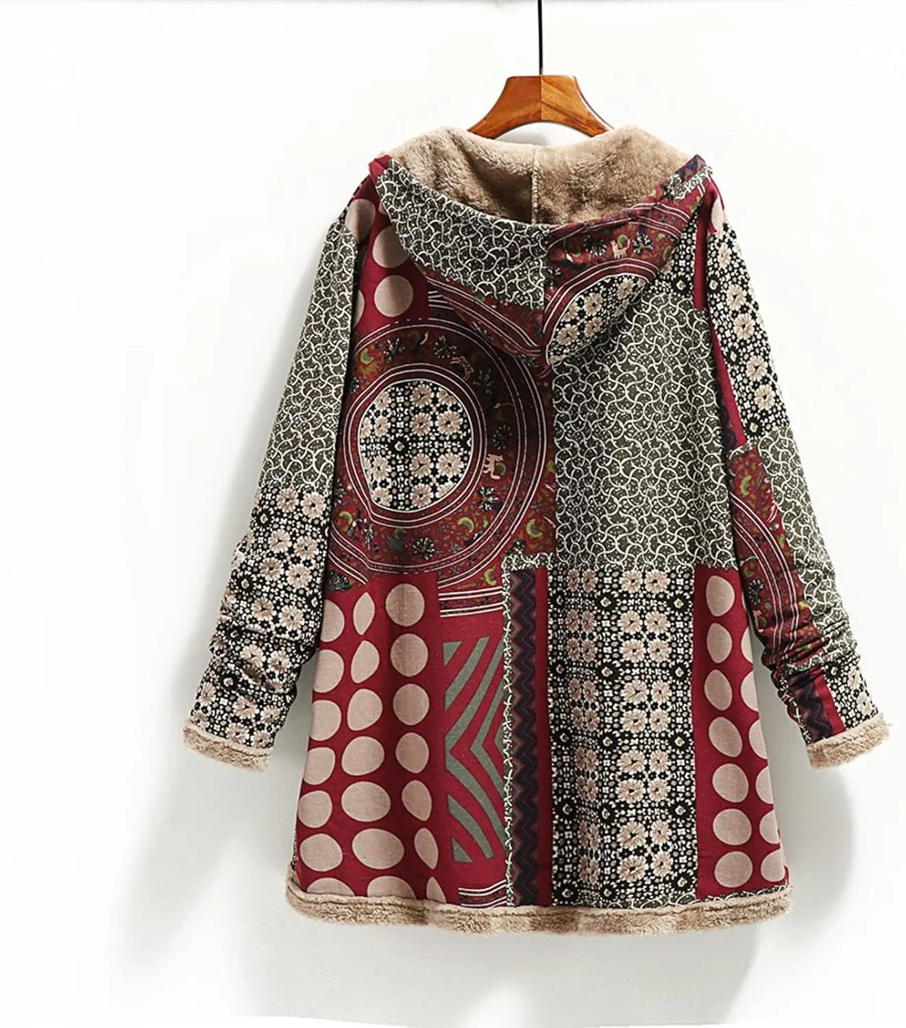 Sherpa Lined Jacket for Women Thick Long Sleeve Warm Winter Coats Vintage Western Print Fleece Outwear Hoodie